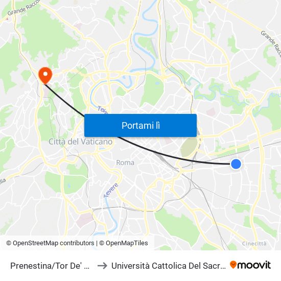 Prenestina/Tor De' Schiavi to Università Cattolica Del Sacro Cuore map