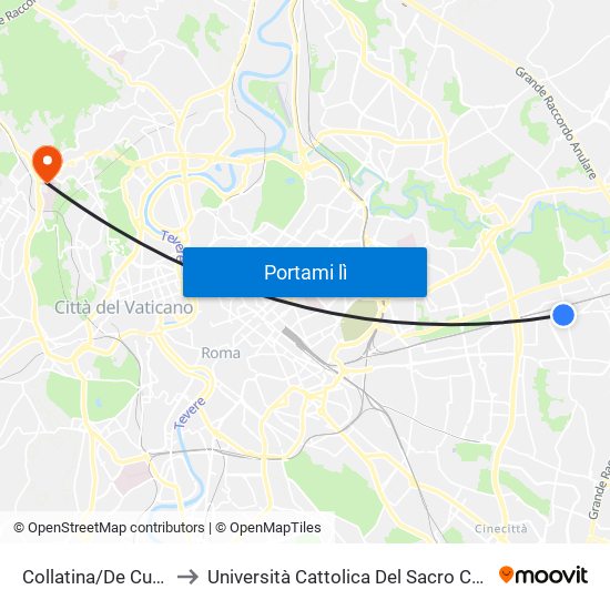 Collatina/De Cupis to Università Cattolica Del Sacro Cuore map