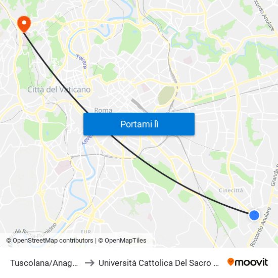 Tuscolana/Anagnina to Università Cattolica Del Sacro Cuore map