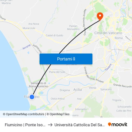 Fiumicino | Ponte Isola Sacra to Università Cattolica Del Sacro Cuore map