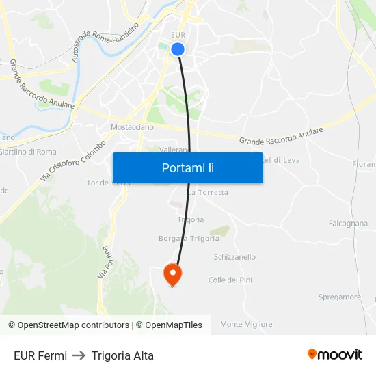 EUR Fermi to Trigoria Alta map
