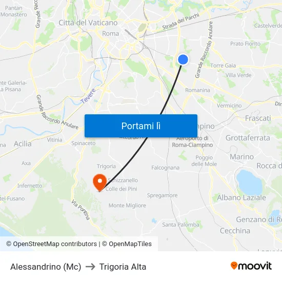 Alessandrino (Mc) to Trigoria Alta map