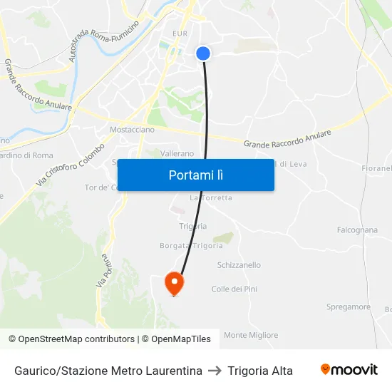 Gaurico/Stazione Metro Laurentina to Trigoria Alta map