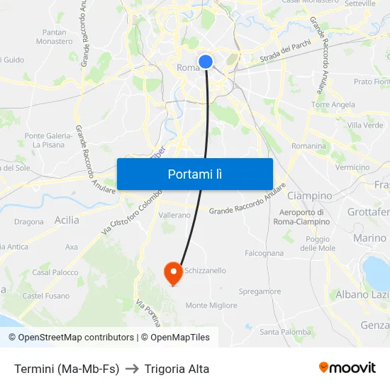 Termini (Ma-Mb-Fs) to Trigoria Alta map