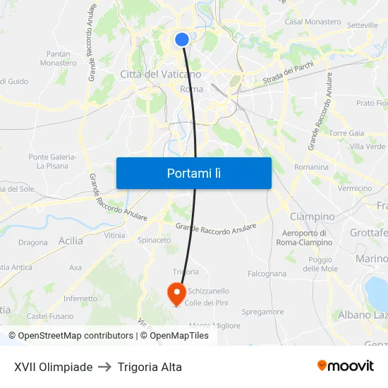 XVII Olimpiade to Trigoria Alta map