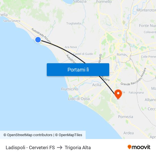 Ladispoli - Cerveteri FS to Trigoria Alta map
