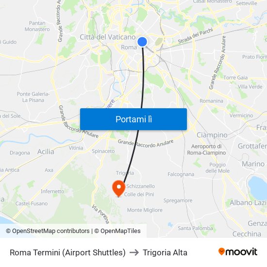 Roma Termini (Airport Shuttles) to Trigoria Alta map