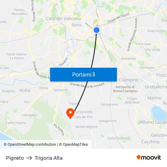 Pigneto to Trigoria Alta map