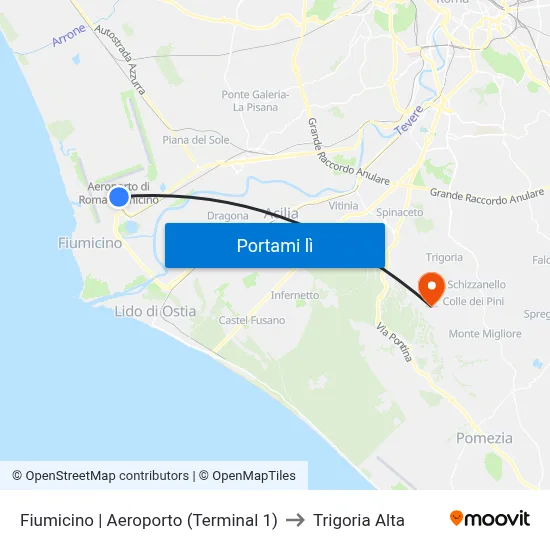 Fiumicino | Aeroporto (Terminal 1) to Trigoria Alta map