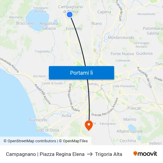 Campagnano | Piazza Regina Elena to Trigoria Alta map