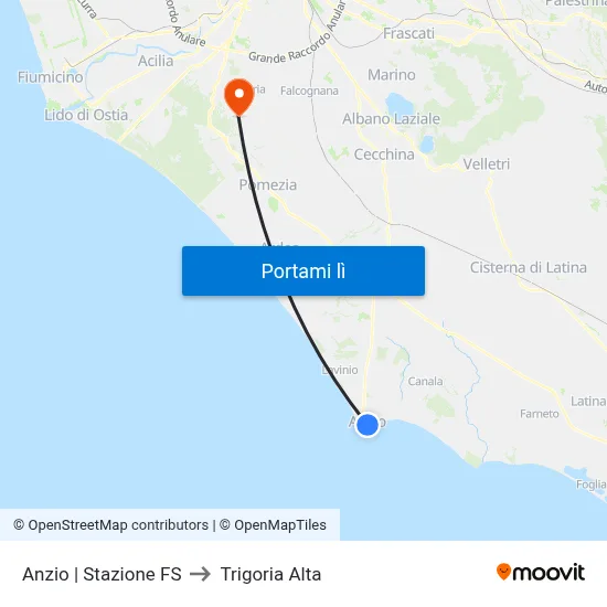 Anzio | Stazione FS to Trigoria Alta map