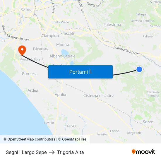 Segni | Largo Sepe to Trigoria Alta map