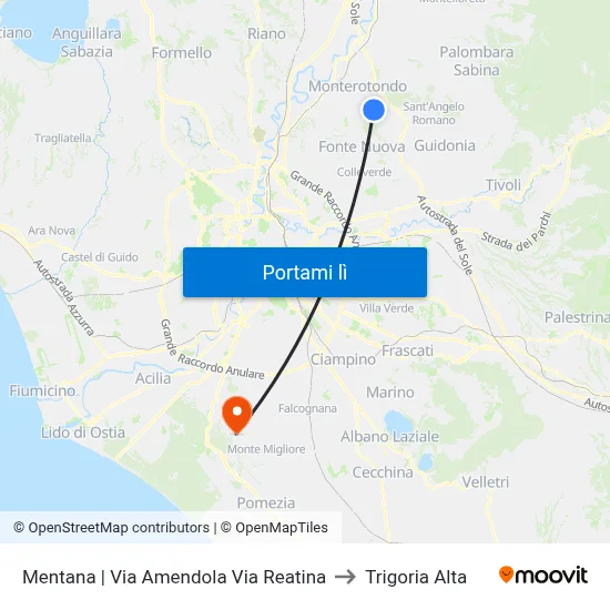 Mentana | Via Amendola Via Reatina to Trigoria Alta map