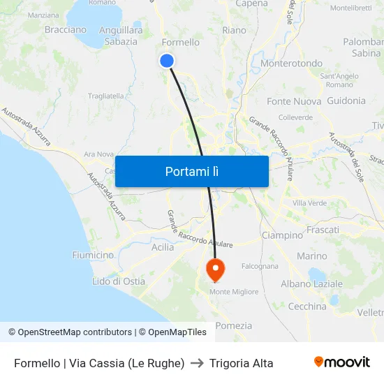 Formello | Via Cassia (Le Rughe) to Trigoria Alta map
