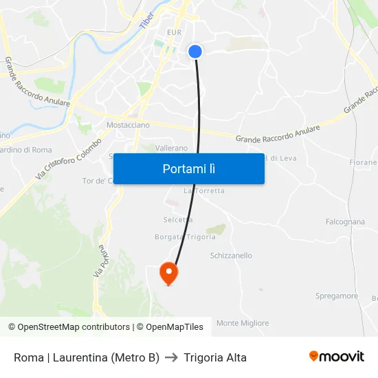Roma | Laurentina (Metro B) to Trigoria Alta map
