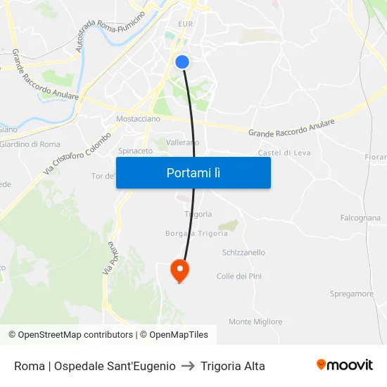Roma | Ospedale Sant'Eugenio to Trigoria Alta map