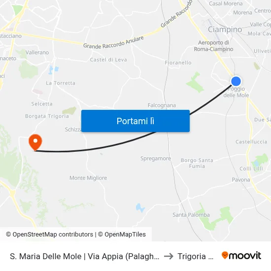 S. Maria Delle Mole | Via Appia (Palaghiaccio) to Trigoria Alta map