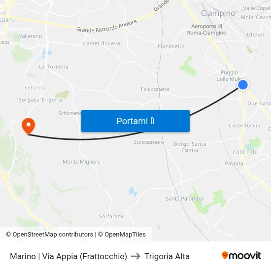 Marino | Via Appia (Frattocchie) to Trigoria Alta map