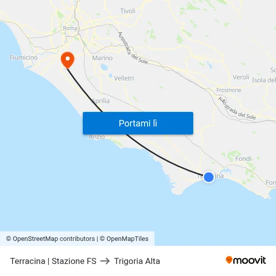 Terracina | Stazione FS to Trigoria Alta map
