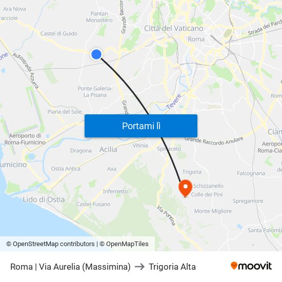Roma | Via Aurelia (Massimina) to Trigoria Alta map