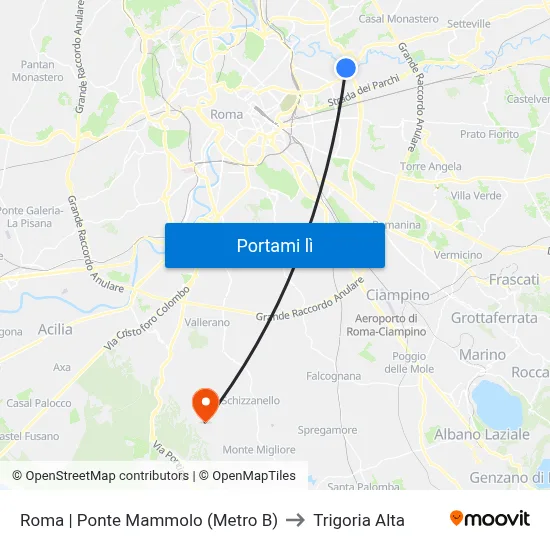 Roma | Ponte Mammolo (Metro B) to Trigoria Alta map