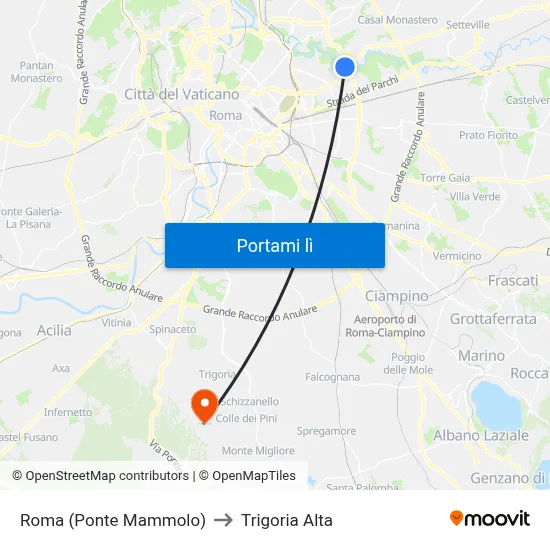 Roma (Ponte Mammolo) to Trigoria Alta map