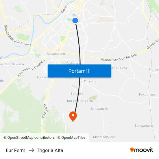 Eur Fermi to Trigoria Alta map