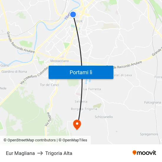 Eur Magliana to Trigoria Alta map