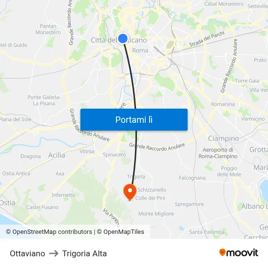 Ottaviano to Trigoria Alta map