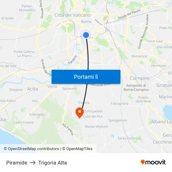 Piramide to Trigoria Alta map