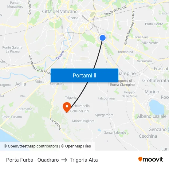 Porta Furba  - Quadraro to Trigoria Alta map
