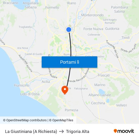 La Giustiniana (A Richiesta) to Trigoria Alta map