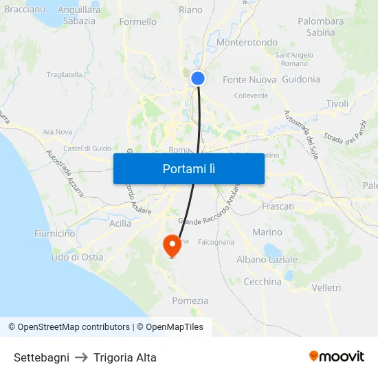 Settebagni to Trigoria Alta map