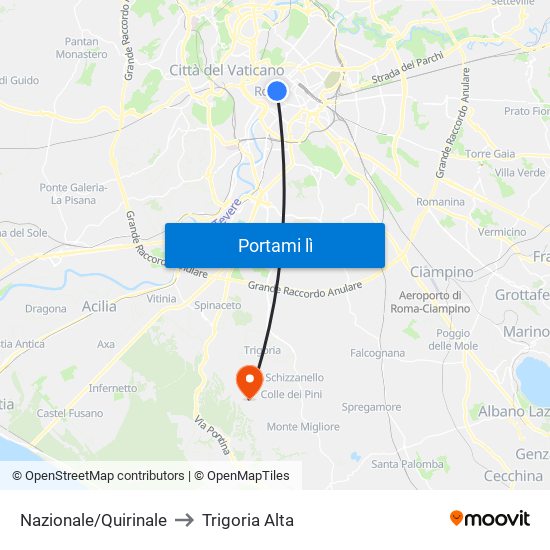 Nazionale/Quirinale to Trigoria Alta map