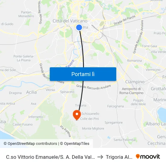 C.so Vittorio Emanuele/S. A. Della Valle to Trigoria Alta map