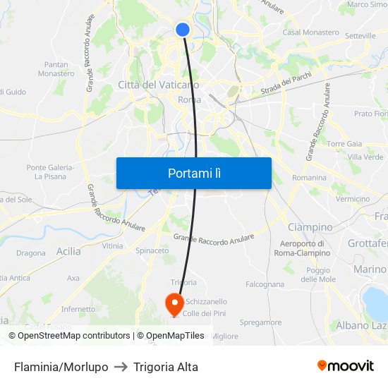 Flaminia/Morlupo to Trigoria Alta map