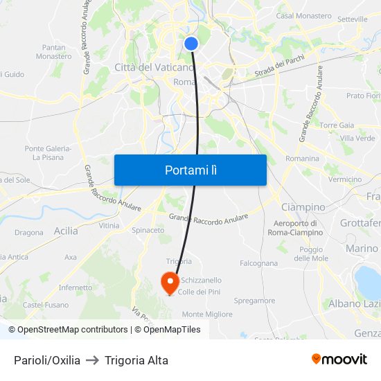 Parioli/Oxilia to Trigoria Alta map