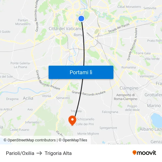 Parioli/Oxilia to Trigoria Alta map