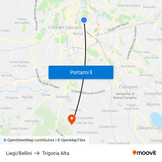 Liegi/Bellini to Trigoria Alta map