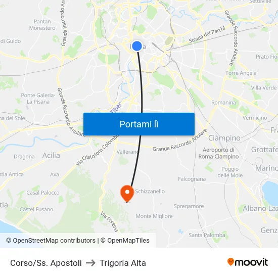 Corso/Ss. Apostoli to Trigoria Alta map