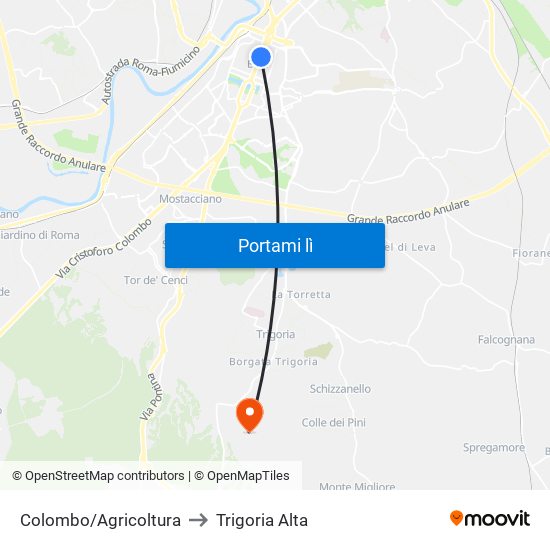 Colombo/Agricoltura to Trigoria Alta map