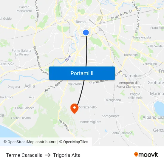 Terme Caracalla to Trigoria Alta map