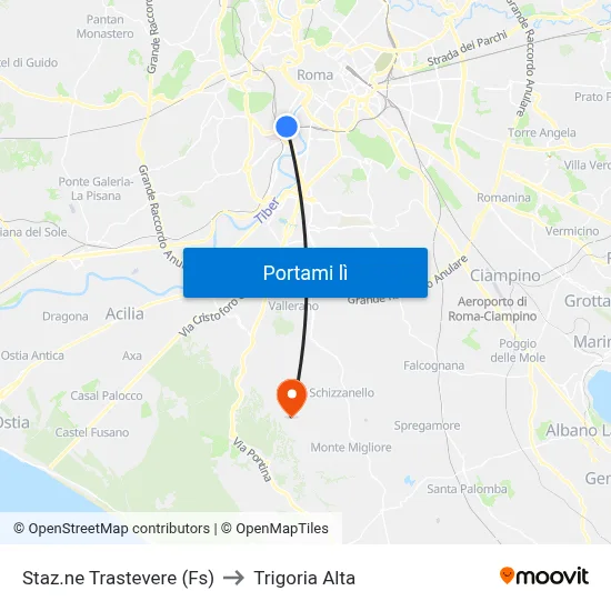 Staz.ne Trastevere (Fs) to Trigoria Alta map