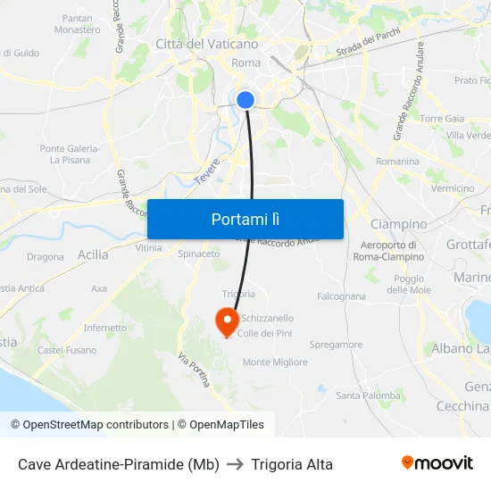 Cave Ardeatine-Piramide (Mb) to Trigoria Alta map