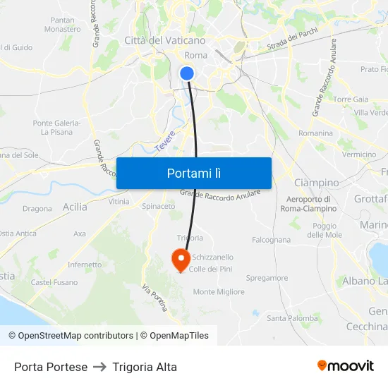 Porta Portese to Trigoria Alta map