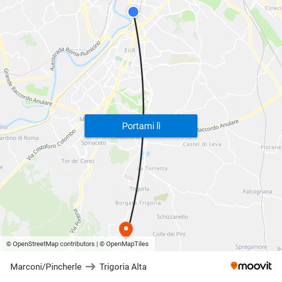 Marconi/Pincherle to Trigoria Alta map