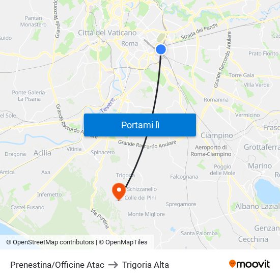 Prenestina/Officine Atac to Trigoria Alta map