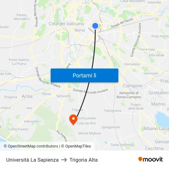 Università  La Sapienza to Trigoria Alta map