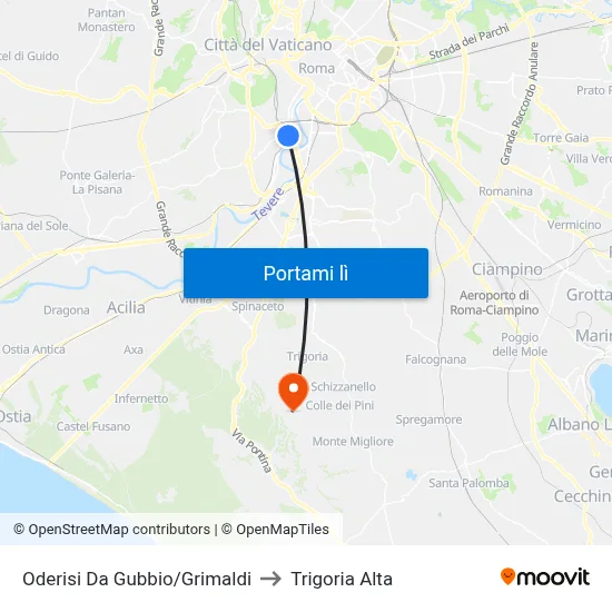 Oderisi Da Gubbio/Grimaldi to Trigoria Alta map
