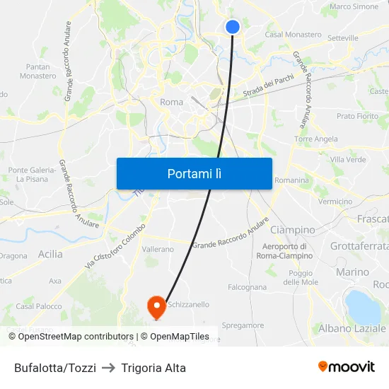 Bufalotta/Tozzi to Trigoria Alta map